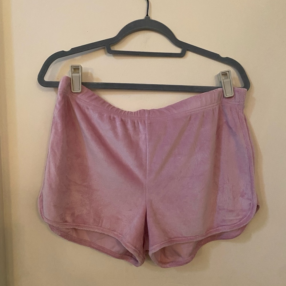Juicy Couture Pink Velour Rhinestone “Juicy” Lounge Shorts Y2K Glam Size L - Picture 3 of 7